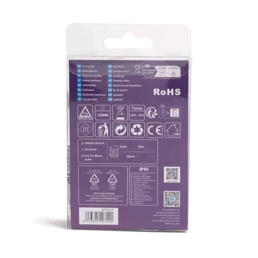 Aigostar - LED udendørs lyskæde 100xLED/8 funktioner 3xAA 10,3 m IP44 varm hvid