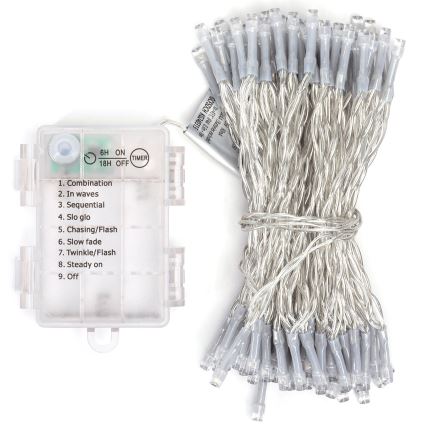 Aigostar -LED udendørs lyskæde 100xLED/8 funktioner 3xAA 10,3m IP44 varmhvid