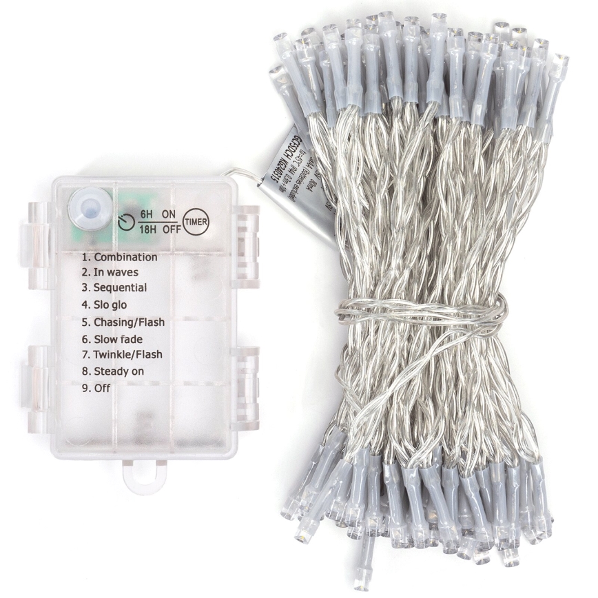 Aigostar -LED udendørs lyskæde 100xLED/8 funktioner 3xAA 10,3m IP44 varmhvid