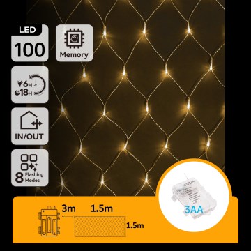 Aigostar - LED udendørs lyskæde 100xLED/8 funktioner/3xAA 4,5x1,5m IP44 varm hvid