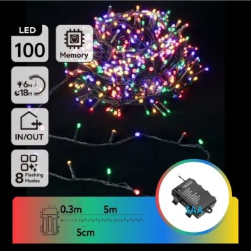 Aigostar - LED udendørs lyskæde 100xLED/8 funktioner 3xAA 5,3 m IP44 multifarvet