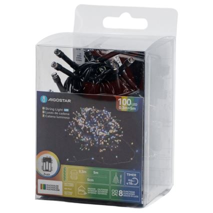 Aigostar - LED udendørs lyskæde 100xLED/8 funktioner 3xAA 5,3 m IP44 multifarvet