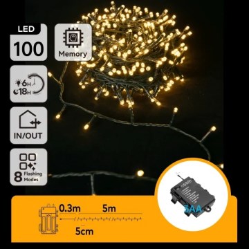 Aigostar - LED udendørs lyskæde 100xLED/8 funktioner 3xAA 5,3 m IP44 varm hvid