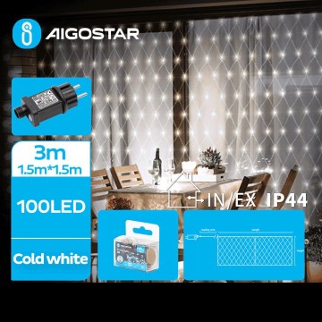 Aigostar - LED udendørs lyskæde 100xLED/8 funktioner 4,5x1,5m IP44 kold hvid
