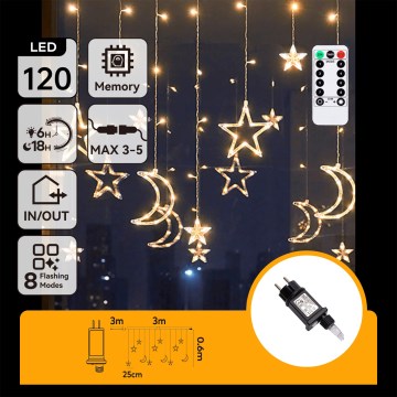 Aigostar - LED Udendørs lyskæde 120xLED/6W/230V/8 funktioner 3x0,6m IP44 varm hvid + fjernbetjening