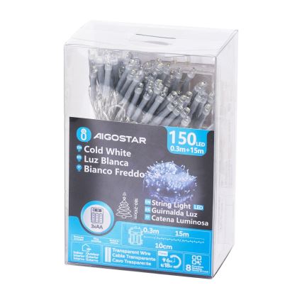 Aigostar - LED udendørs lyskæde 150xLED/8 funktioner 15,3m IP44 kølig hvid