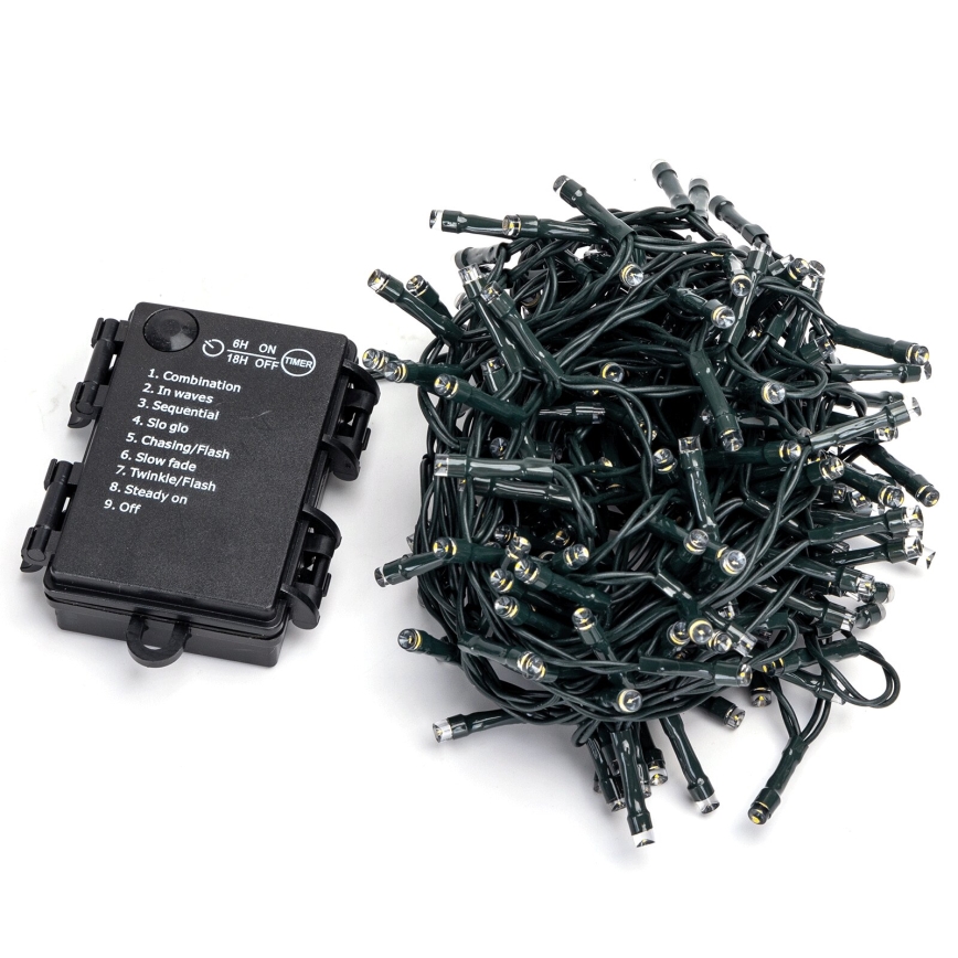 Aigostar - LED-udendørs lyskæde 200 LED / 8 funktioner 3 x AA-batterier 10,3 m IP44 varm hvid