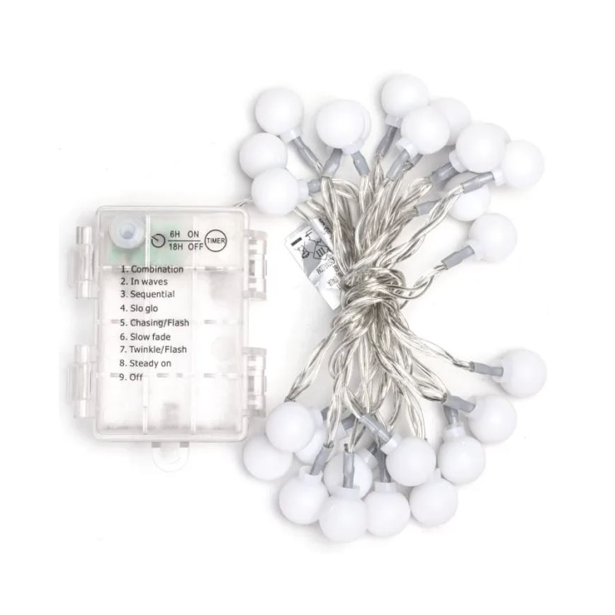 Aigostar - LED udendørs lyskæde 25 LED/3xAA/8 funktioner 2,8 m IP44 kold hvid