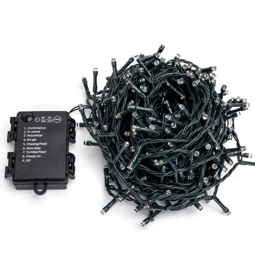 Aigostar-LED udendørs lyskæde 300 LED/8 funktioner 3xAA 15,3 m IP44 varm hvid