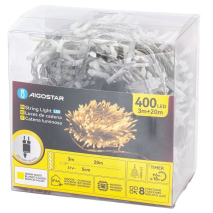 Aigostar - LED Udendørs lyskæde 400xLED/8 funktioner 20m IP44 varm hvid