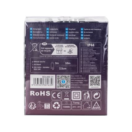 Aigostar - LED udendørs  lyskæde 400xLED/8 funktioner 13m IP44 kold hvid