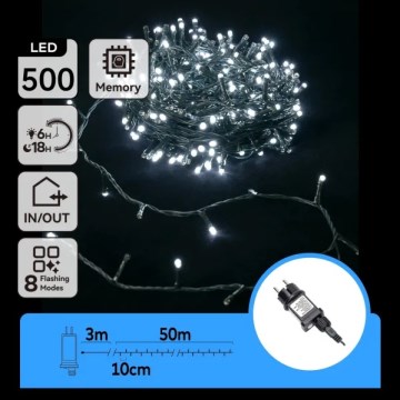Aigostar - LED udendørs lyskæde 500 LED/8 funktioner 53 m IP44 kold hvid
