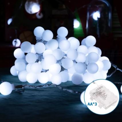 Aigostar - LED udendørs julelyskæde 50xLED/3xAA/8 funktioner 5,3 m IP44 kold hvid