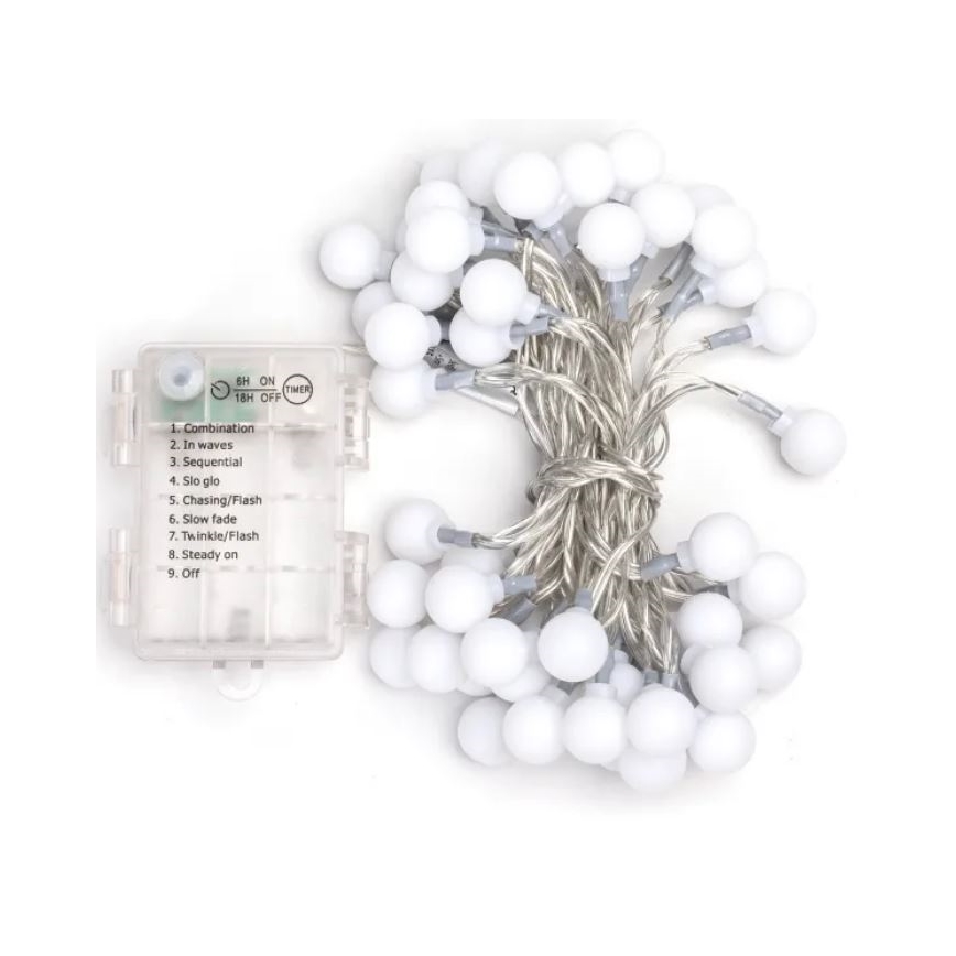 Aigostar - LED udendørs julelyskæde 50xLED/3xAA/8 funktioner 5,3 m IP44 kold hvid