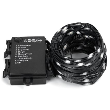 Aigostar -LED udendørs lyskæde 50xLED/8 funktioner 3xAA 5,3m IP44 kold hvid