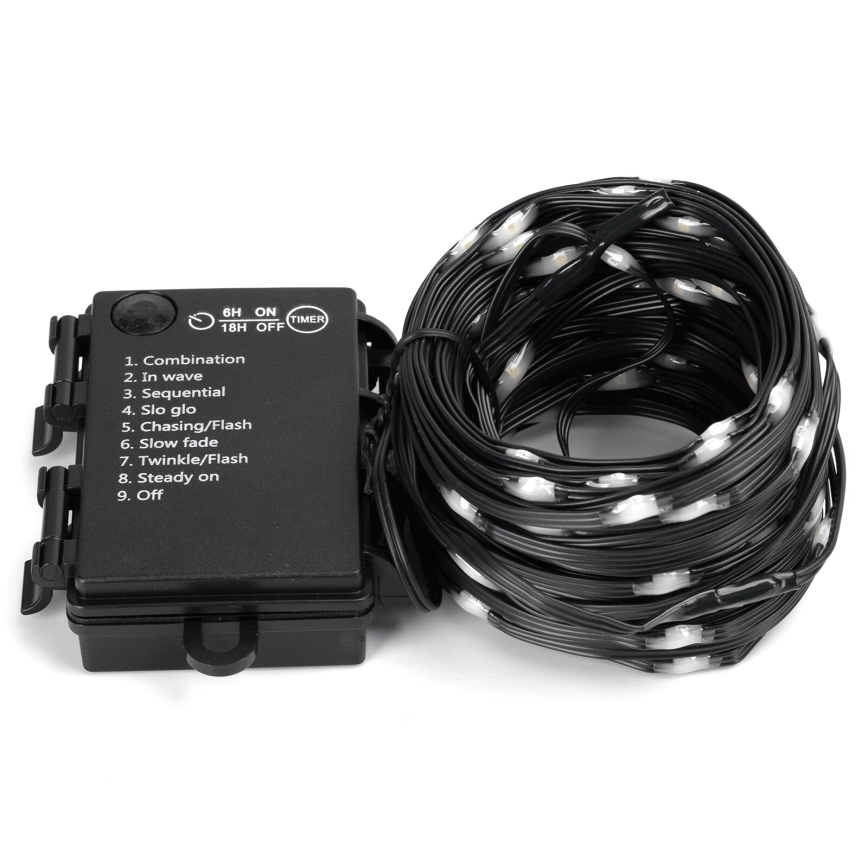 Aigostar -LED udendørs lyskæde 50xLED/8 funktioner 3xAA 5,3m IP44 kold hvid