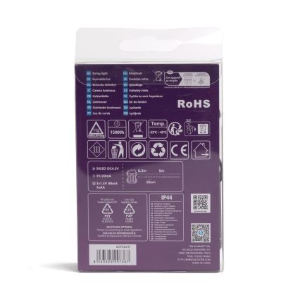 Aigostar - LED udendørs lyskæde 50xLED/8 funktioner 3xAA 5,3m IP44 multifarvet