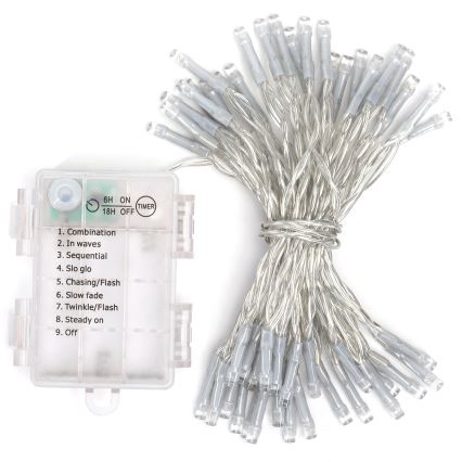 Aigostar - LED Udendørs  lyskæde 50xLED/8 funktioner 3xAA 5,3m IP44 varm hvid