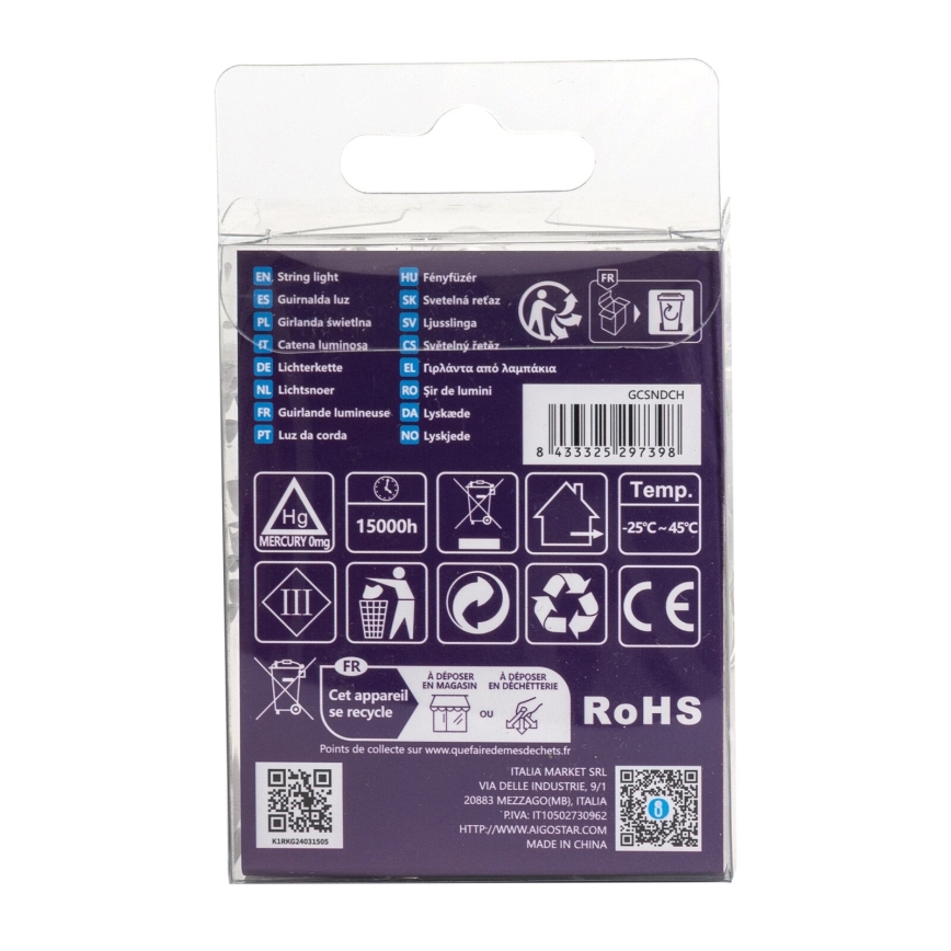 Aigostar - LED Udendørs  lyskæde 50xLED/8 funktioner 3xAA 5,3m IP44 varm hvid