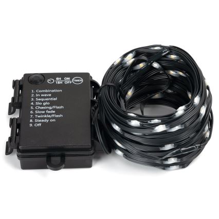 Aigostar - LED udendørs lyskæde 50xLED/8 funktioner 3xAA 5,3m IP44 varmhvid