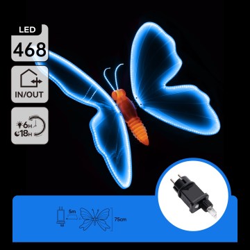 Aigostar - LED udendørsdekoration 468xLED 75 cm IP44 sommerfugl/blå