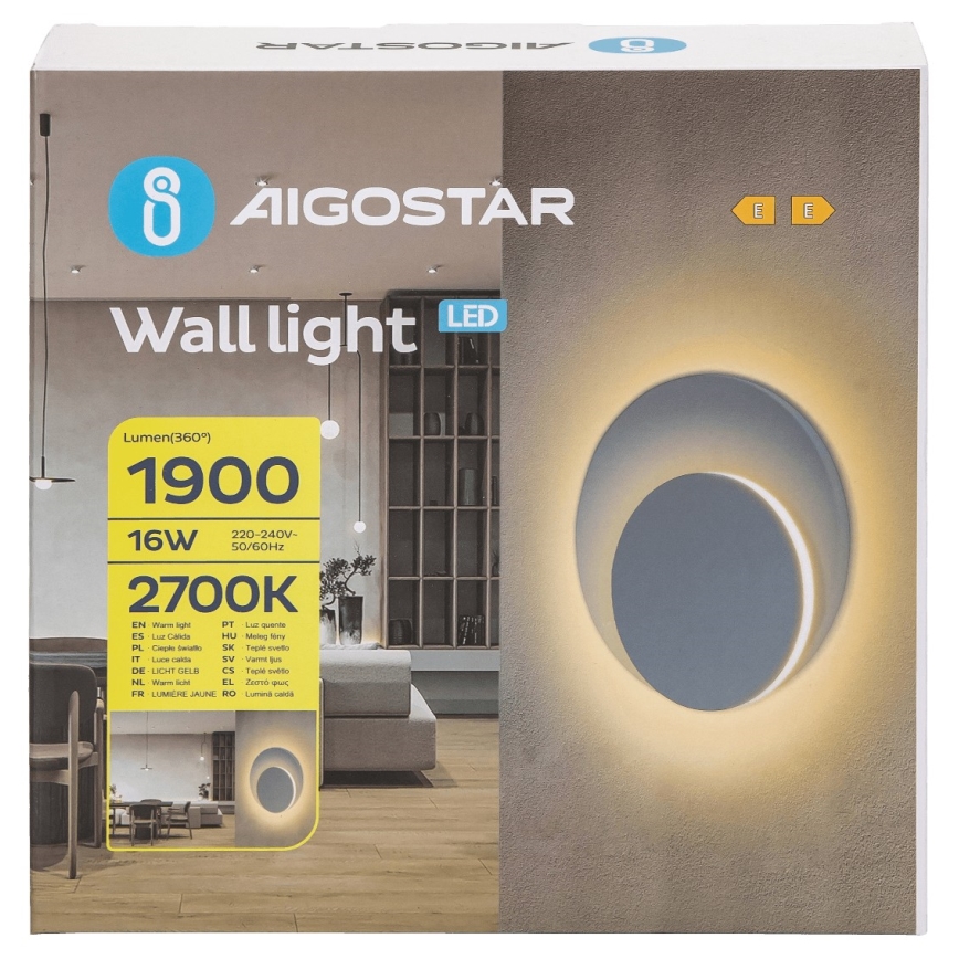 Aigostar - LED væglampe LED/16W/230V 2700K hvid