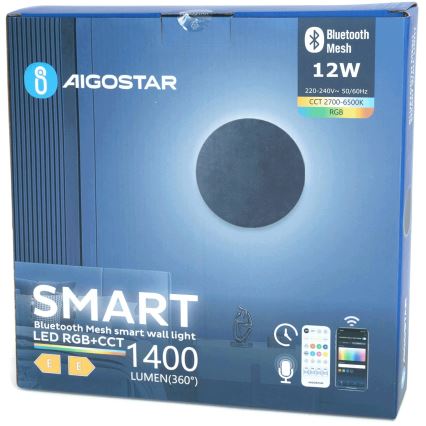 Aigostar - LED væglampe m. RGBW-farver dæmpbar MESH Smart LED/12W/230V + fjernbetjening sort