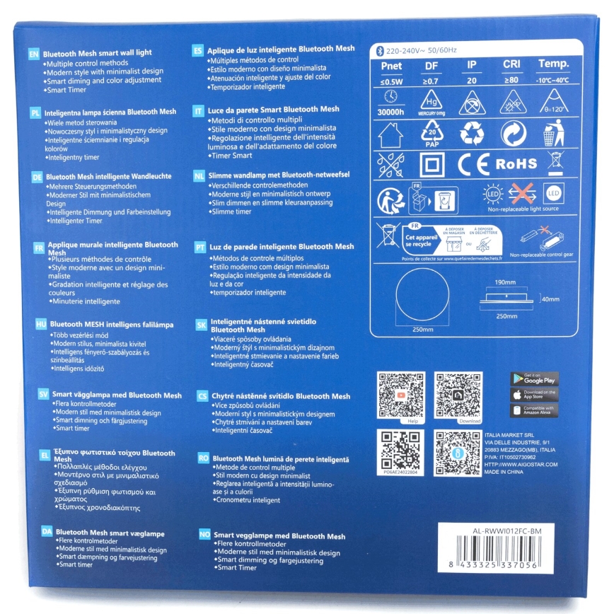 Aigostar - LED væglampe m. RGBW-farver dæmpbar MESH Smart LED/12W/230V + fjernbetjening sort