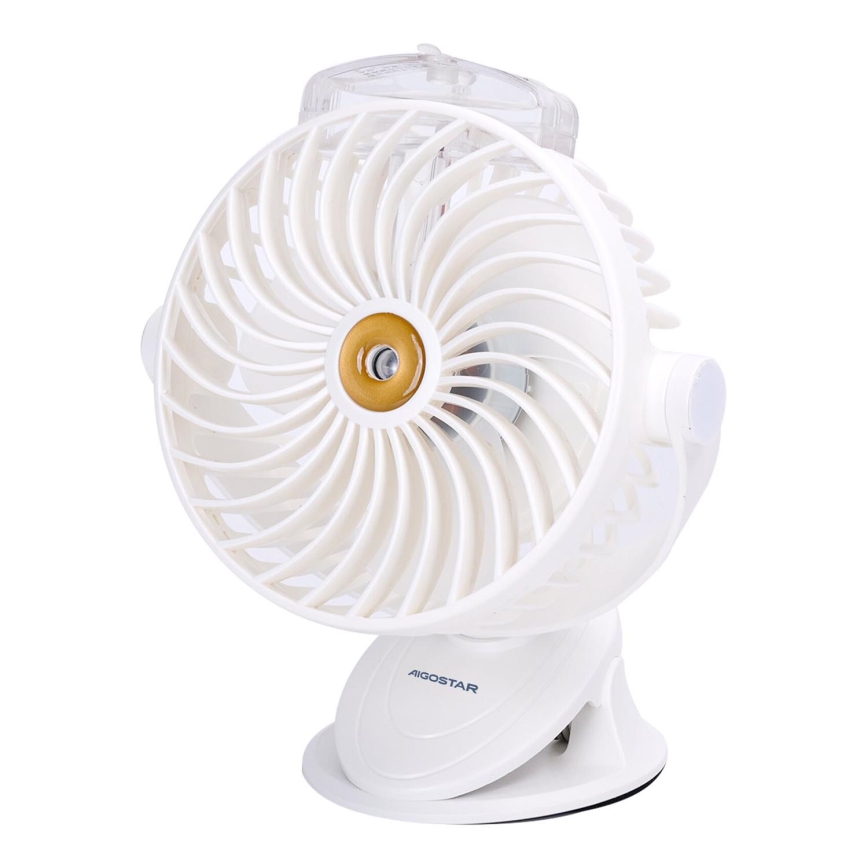 Aigostar - Lommeventilator genopladelig 2W/5V 2400mAh USB hvid
