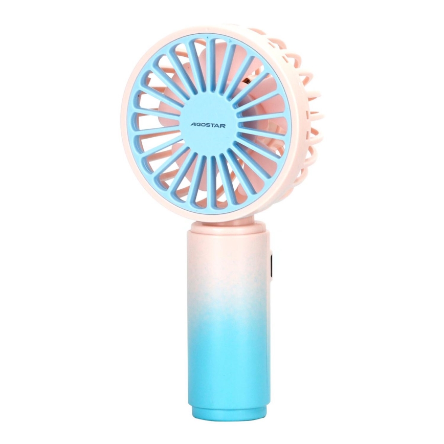Aigostar - Lommeventilator genopladelig 3W/5V 500mAh USB lyserød/blå