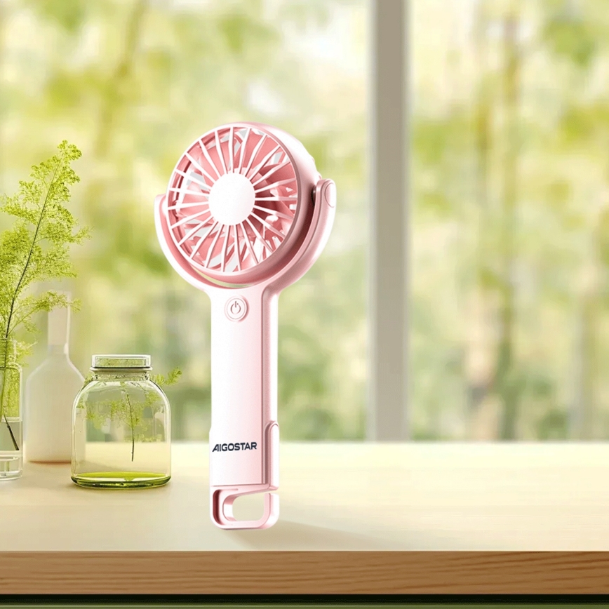 Aigostar - Lommeventilator genopladelig 4,5W/3,7V 1200mAh USB lyserød