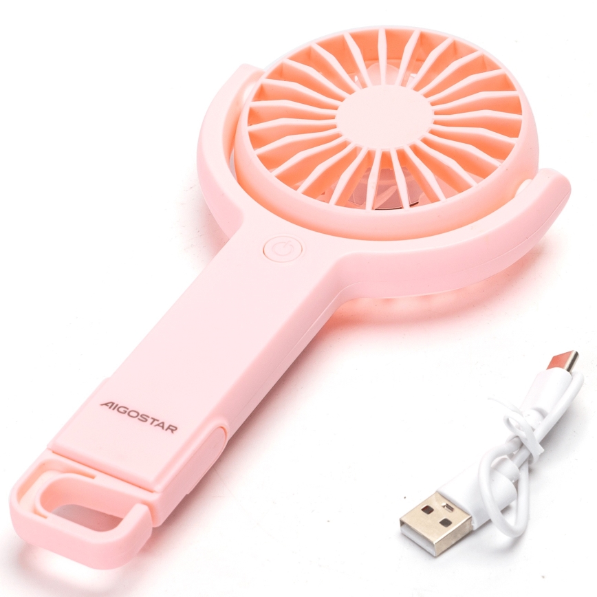 Aigostar - Lommeventilator genopladelig 4,5W/3,7V 1200mAh USB lyserød