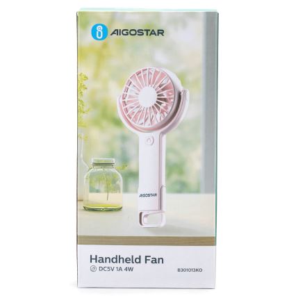 Aigostar - Lommeventilator genopladelig 4,5W/3,7V 1200mAh USB lyserød