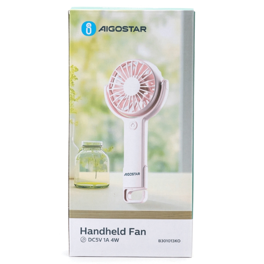 Aigostar - Lommeventilator genopladelig 4,5W/3,7V 1200mAh USB lyserød