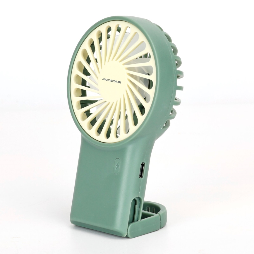 Aigostar - Lommeventilator genopladelig 4W/5V 500mAh USB grøn