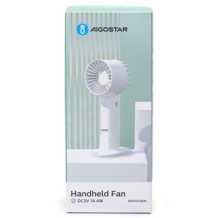 Aigostar - Lommeventilator genopladelig 4W/5V 500mAh USB hvid