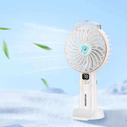 Aigostar - Lommeventilator genopladelig 5W/5V 2400mAh USB hvid