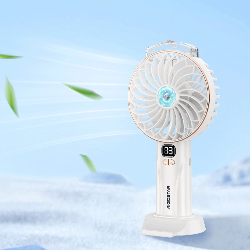 Aigostar - Lommeventilator genopladelig 5W/5V 2400mAh USB hvid