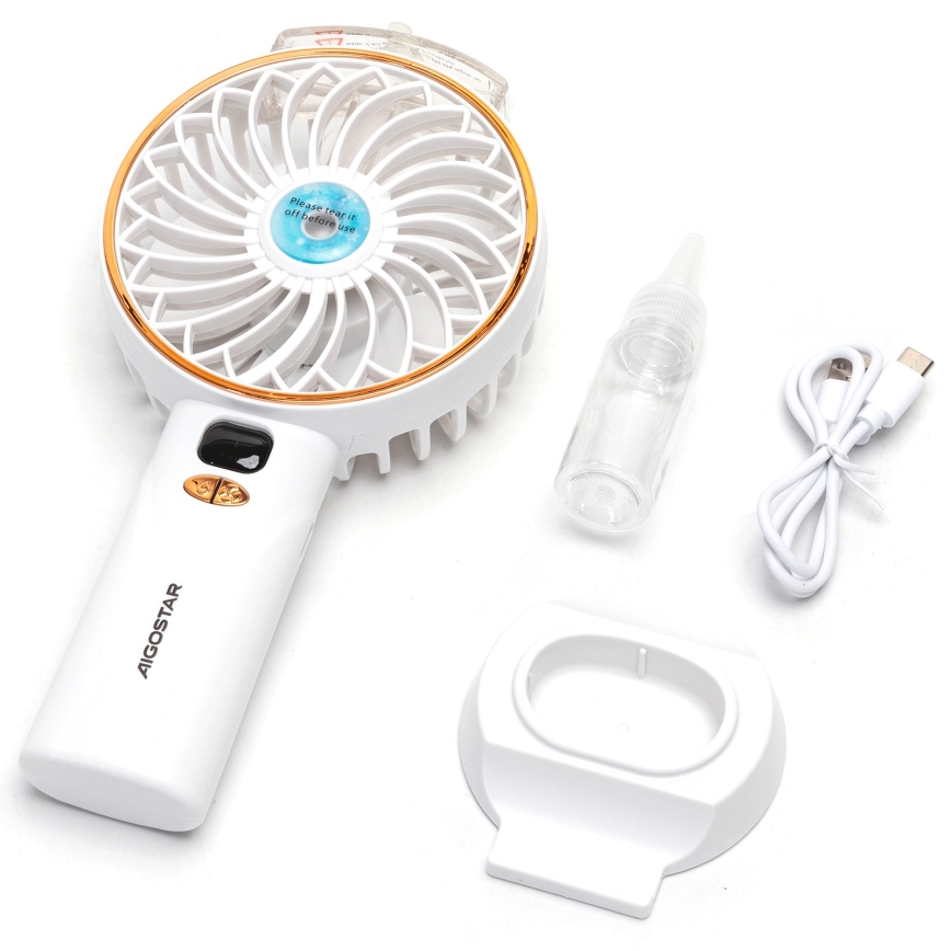Aigostar - Lommeventilator genopladelig 5W/5V 2400mAh USB hvid