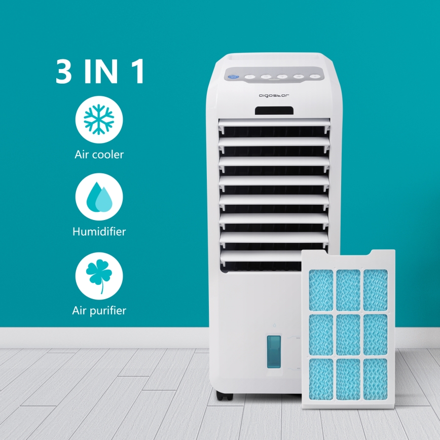 Aigostar - Luftkøler 55W/230V hvid + fjernbetjening