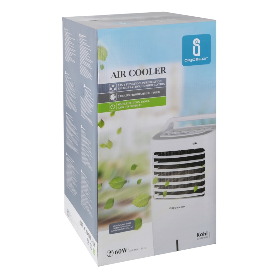 Aigostar - Luftkøler 60W/230V hvid + fjernbetjening
