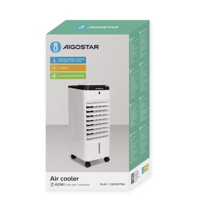 Aigostar - Luftkøler 60W/230V hvid/sort + fjernbetjening
