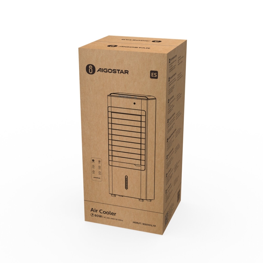 Aigostar - Luftkøler 80W/230V hvid + fjernbetjening