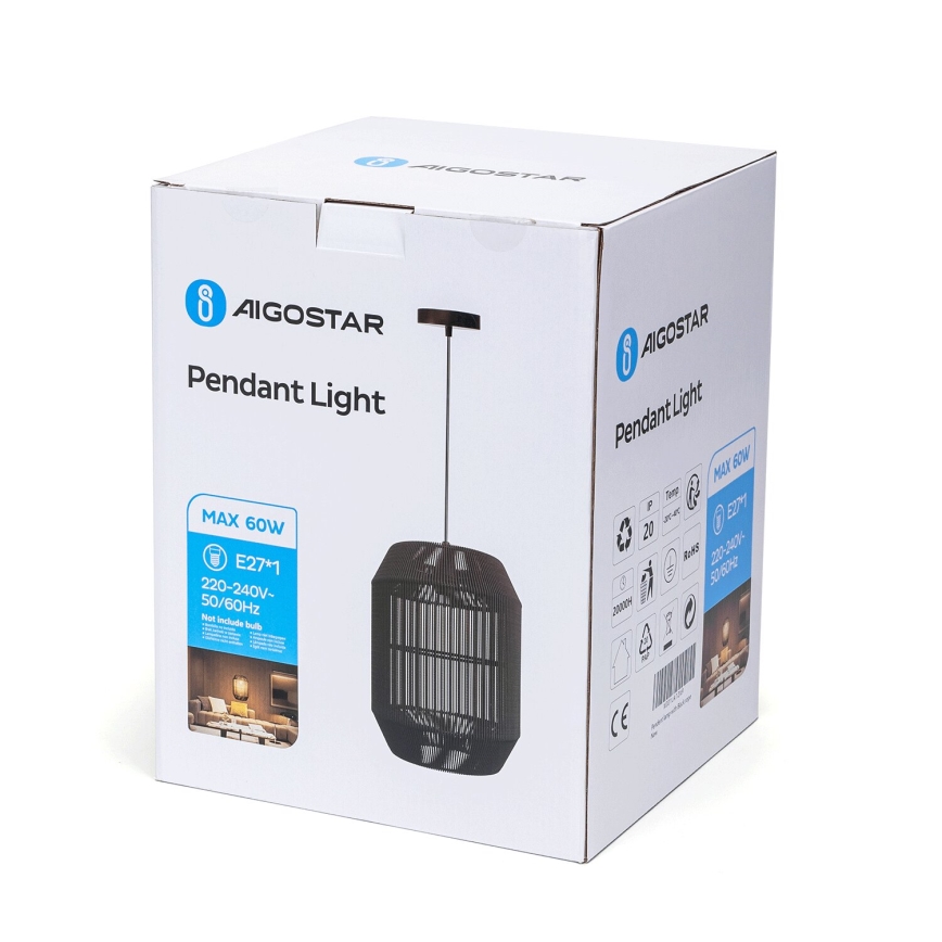 Aigostar - Pendel 1xE27/60W/230V sort
