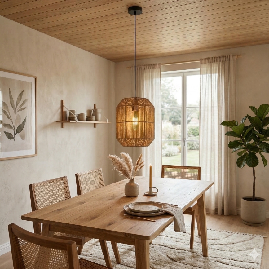 Aigostar - Pendel på kabel 1xE27/60W/230V beige Ø 23 cm
