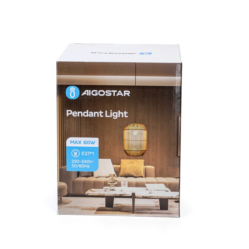 Aigostar - Pendel på kabel 1xE27/60W/230V beige Ø 23 cm