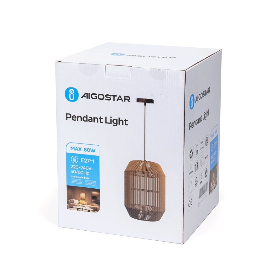 Aigostar - Pendel på kabel 1xE27/60W/230V beige Ø 23 cm
