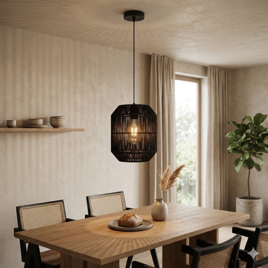 Aigostar - Pendel på ledning 1xE27/60W/230V sort Ø 23 cm