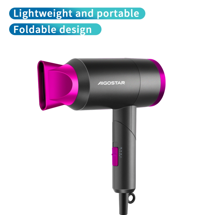 Aigostar - Rejsehårtørrer 1800W/230V lilla/sort