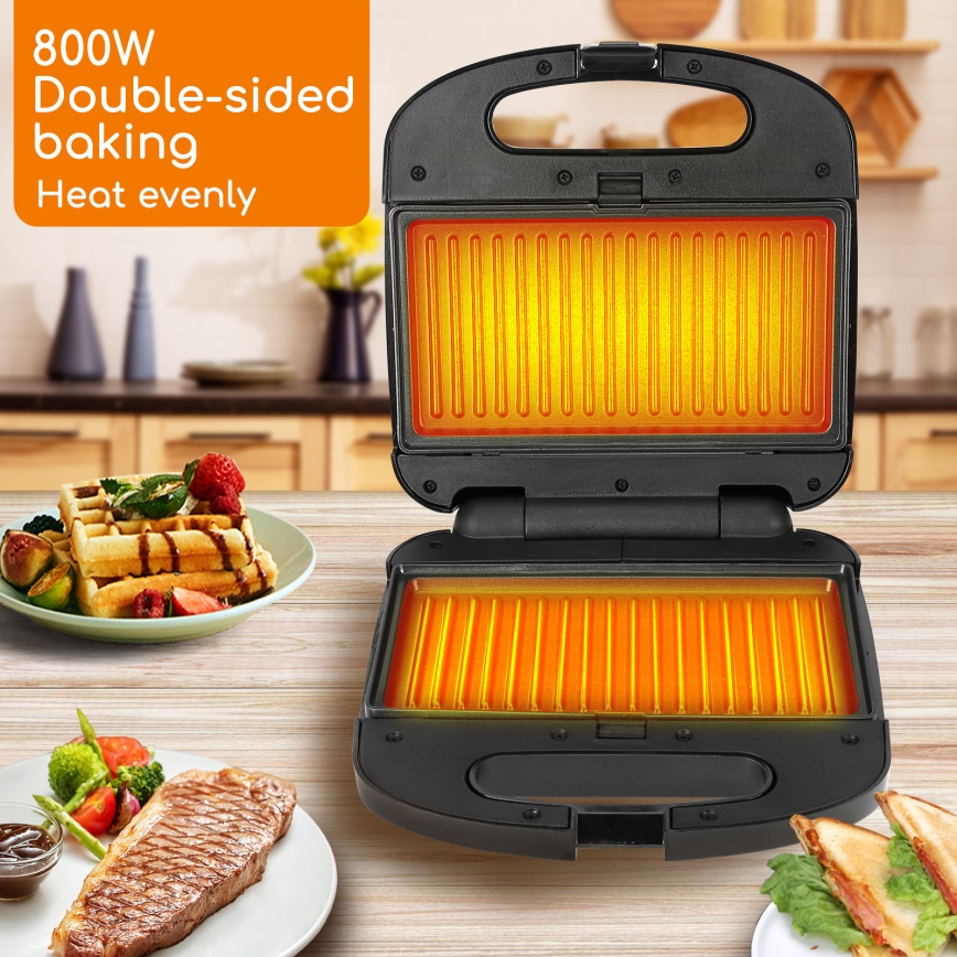 Aigostar - Sandwichmaskine 800W/230V sort